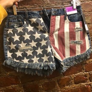 American flag denim cut off shorts